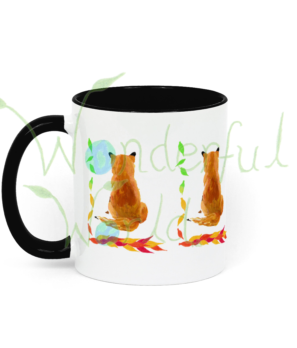 Two Toned Ceramic Mug Changing Seasons with Fox